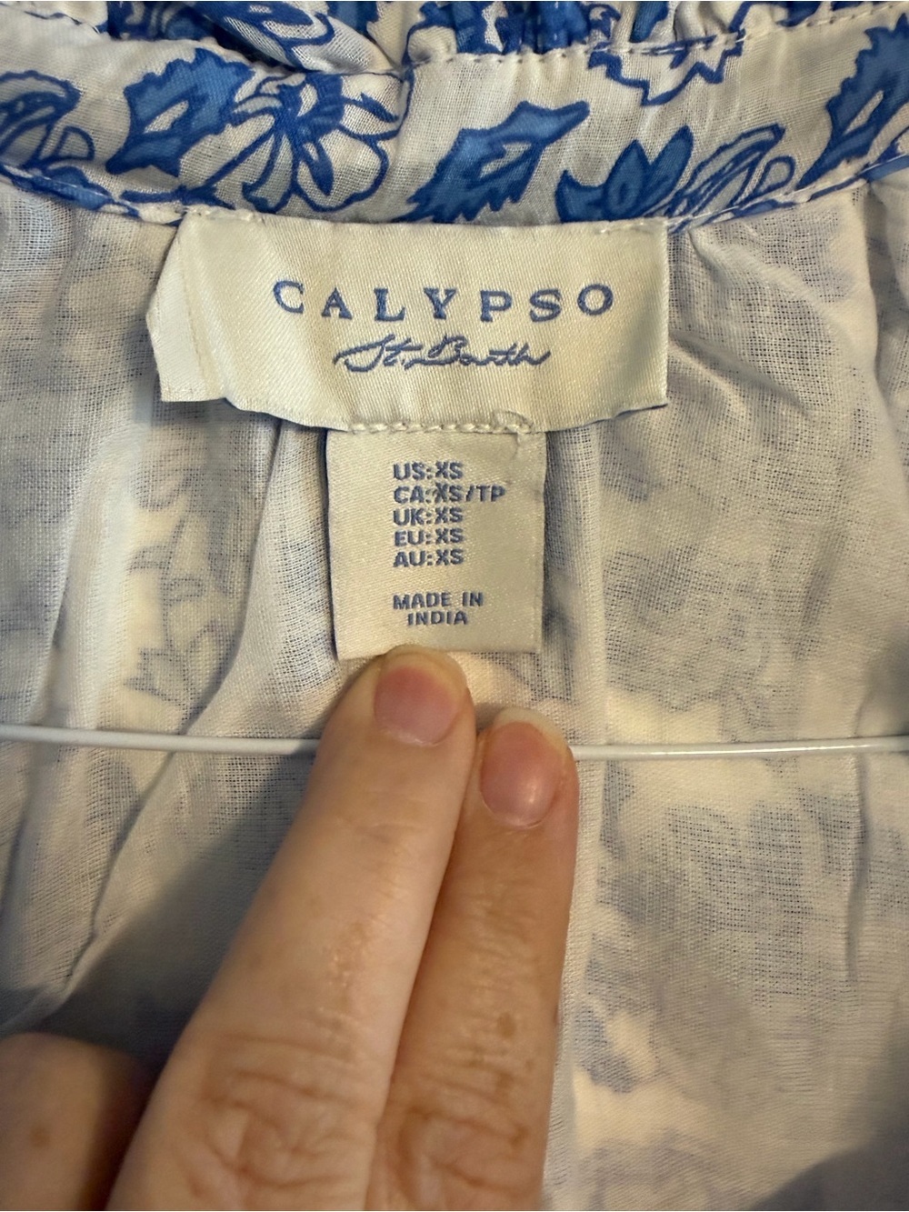 Calypso St Barth Daria Tiered Maxi Dress XS Blue White Floral Block Print Boho - Picture 5 of 7